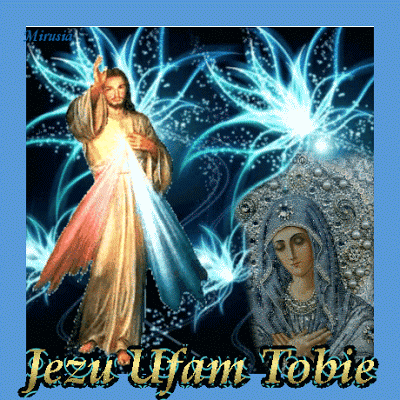 Kartka z Jezusem i złotym napisem Jezu Ufam Tobie